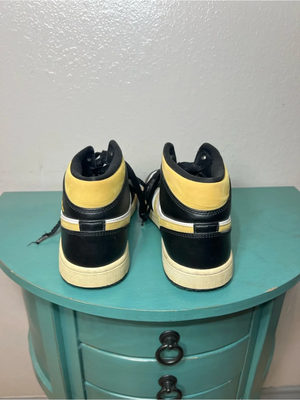 Black White and Yellow High-Top Air Jordans Sneakers